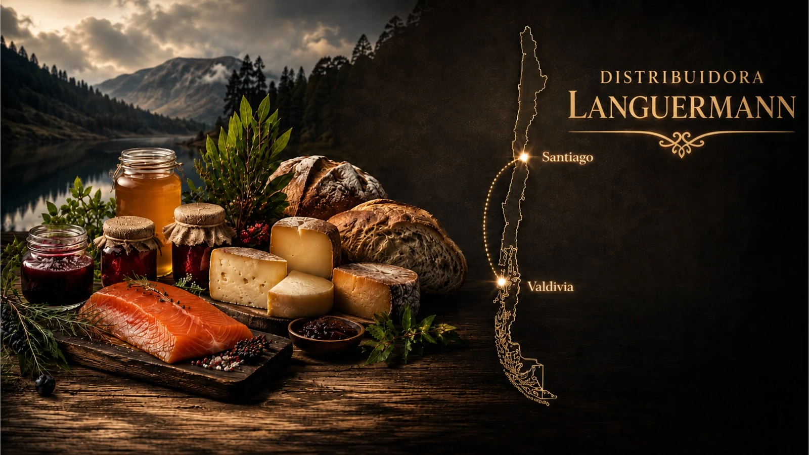 Productos del sur con ruta visual desde Valdivia a Santiago y marca Distribuidora Languermann