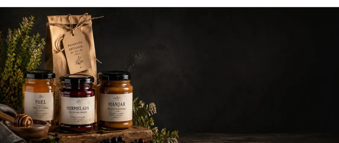 Miel, mermelada y manjar con estética sureña